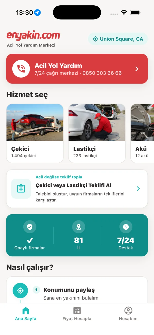 Enyakin.com uygulaması ana sayfa ekranı