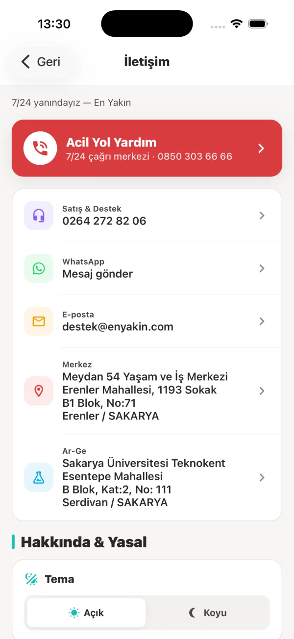 Enyakin.com uygulaması destek ekranı