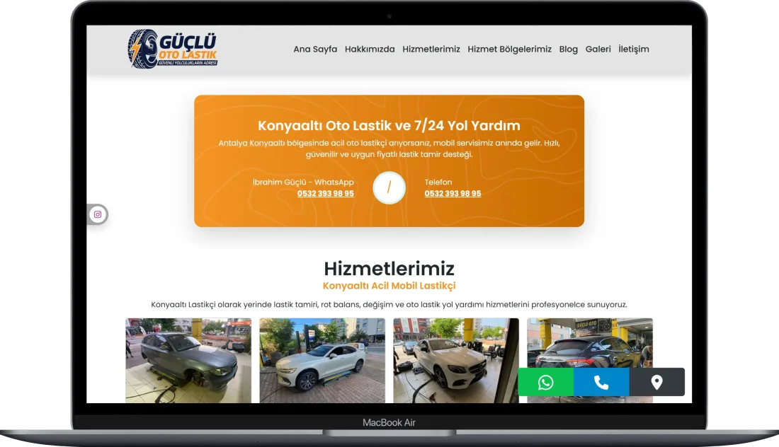 GÜÇLÜ OTO LASTİK web sitesi tasarımı