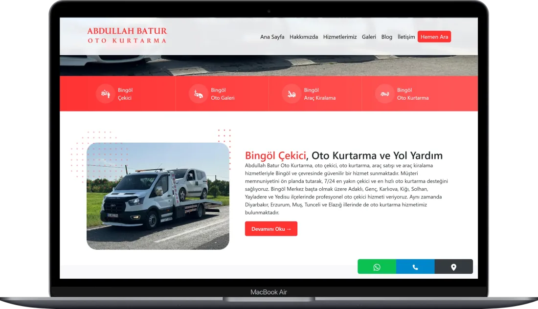 ABDULLAH BATUR OTO KURTARMA web sitesi tasarımı