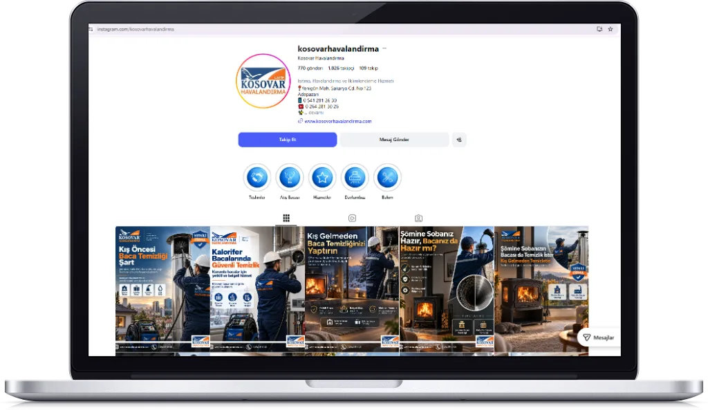 KOSOVAR HAVALANDIRMA Sosyal Medya Yönetimi web sitesi tasarımı