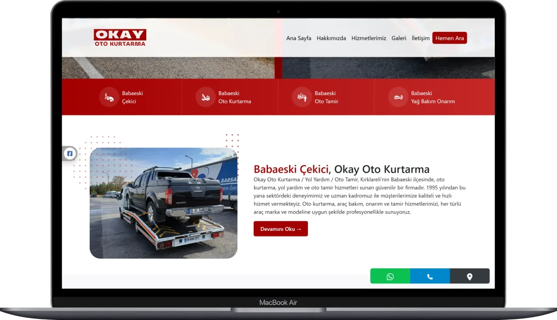 OKAY OTO KURTARMA web sitesi tasarımı