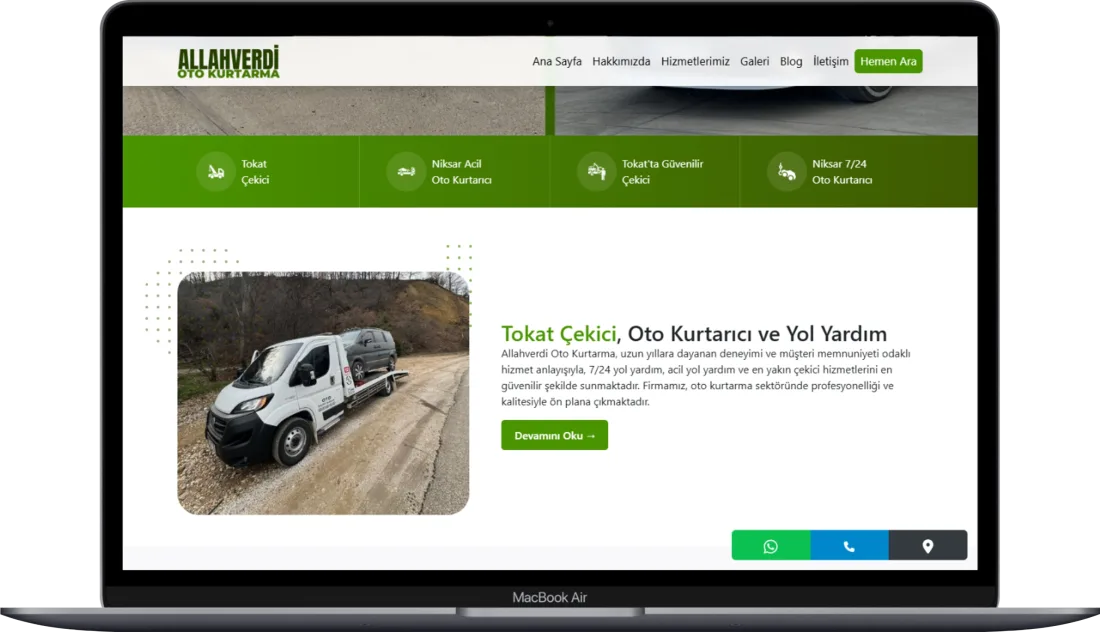 ALLAHVERDİ OTO KURTARMA web sitesi tasarımı