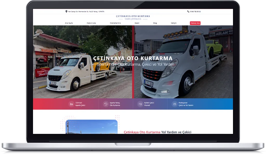 ÇETİNKAYA OTO KURTARMA web sitesi tasarımı