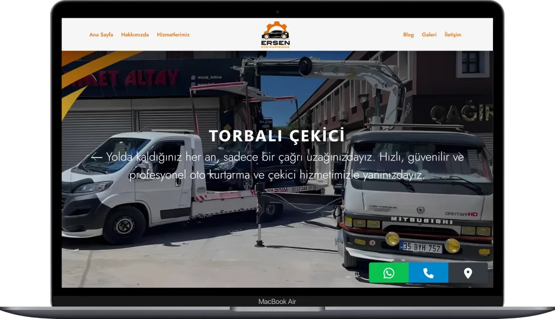 ERSEN OTO KURTARMA web sitesi tasarımı