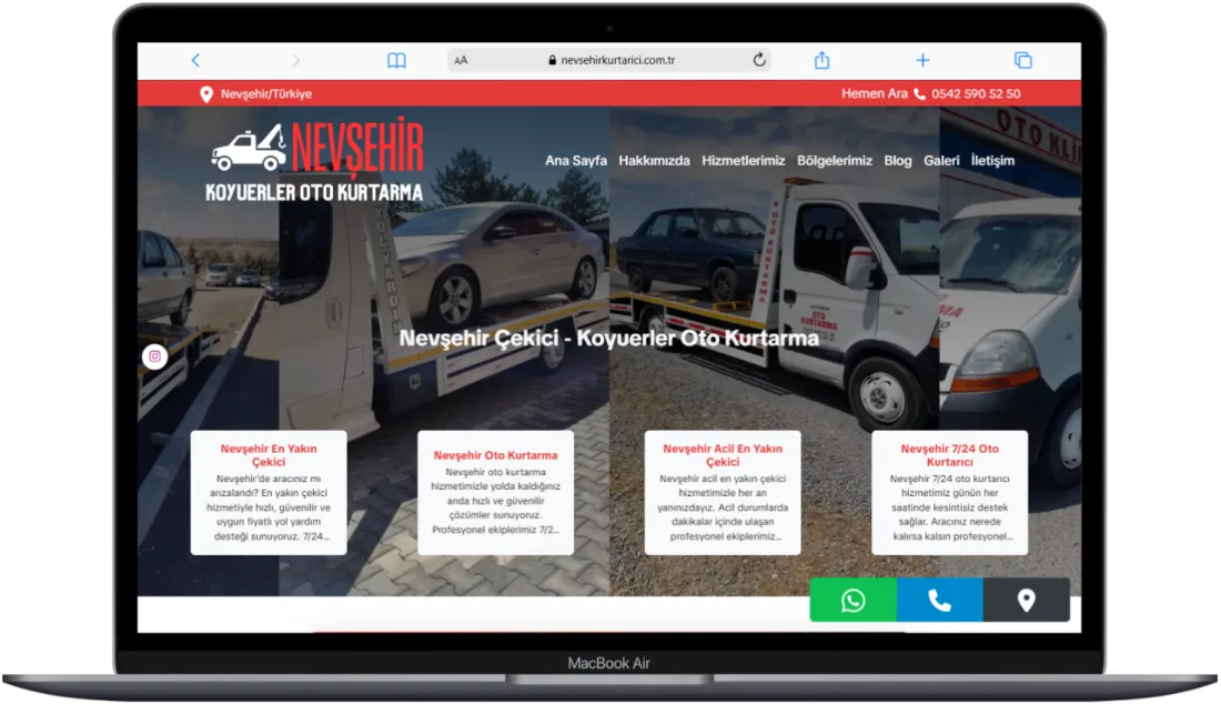 NEVŞEHİR KOYUERLER OTO KURTARMA web sitesi tasarımı